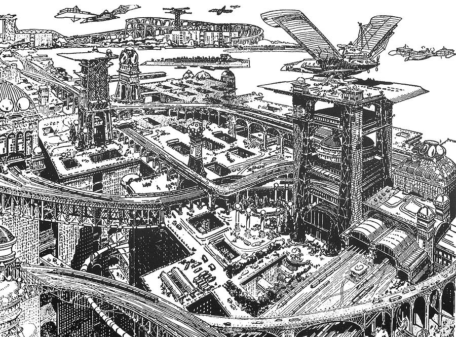 Biederman Futuristic City Drawing by Granger Pixels