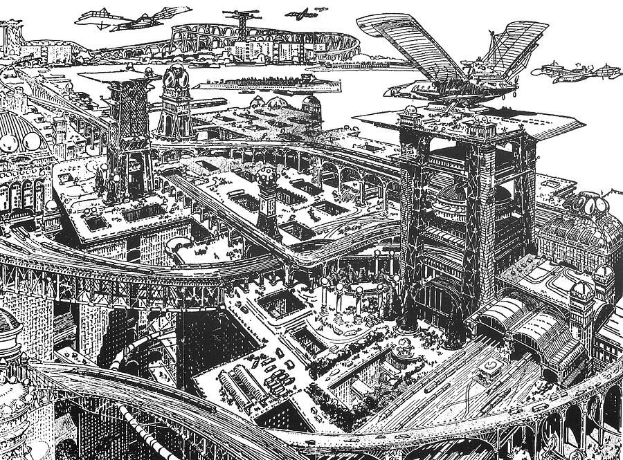 Biederman Futuristic City Drawing by Granger