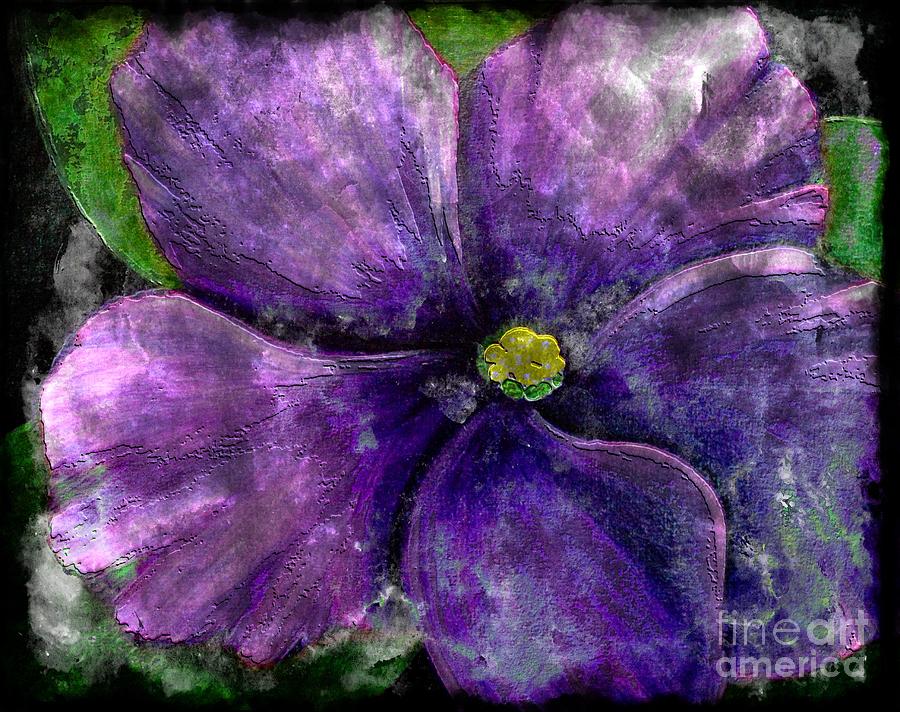 Big African Violet - Purple Flower - Steel Engraving Painting by Barbara A Griffin