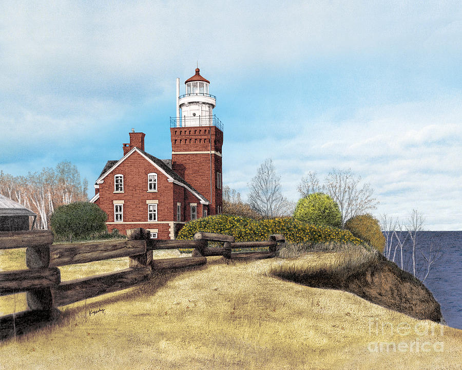 Lighthouse Drawing - Big Bay Point Lighthouse by Darren Kopecky