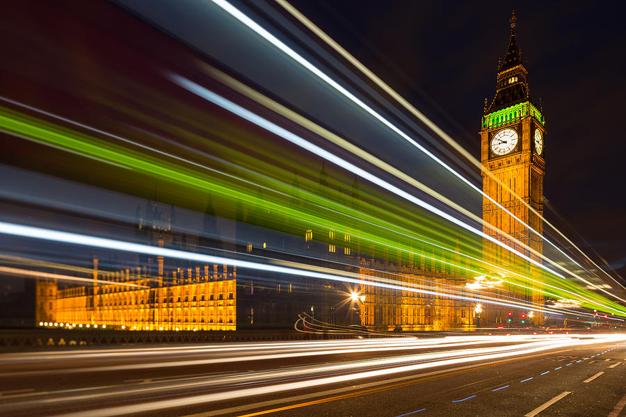 London Photograph - Big Ben and Bus Blur by Adam Pender