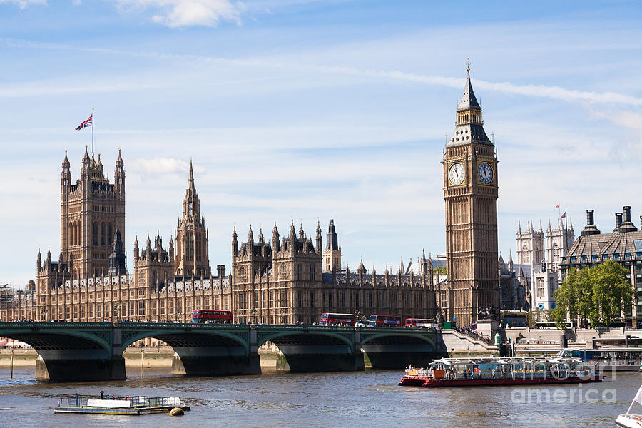 Big Ben and House of Parliament with Westminster Bridge over the Photograph by Peter Noyce