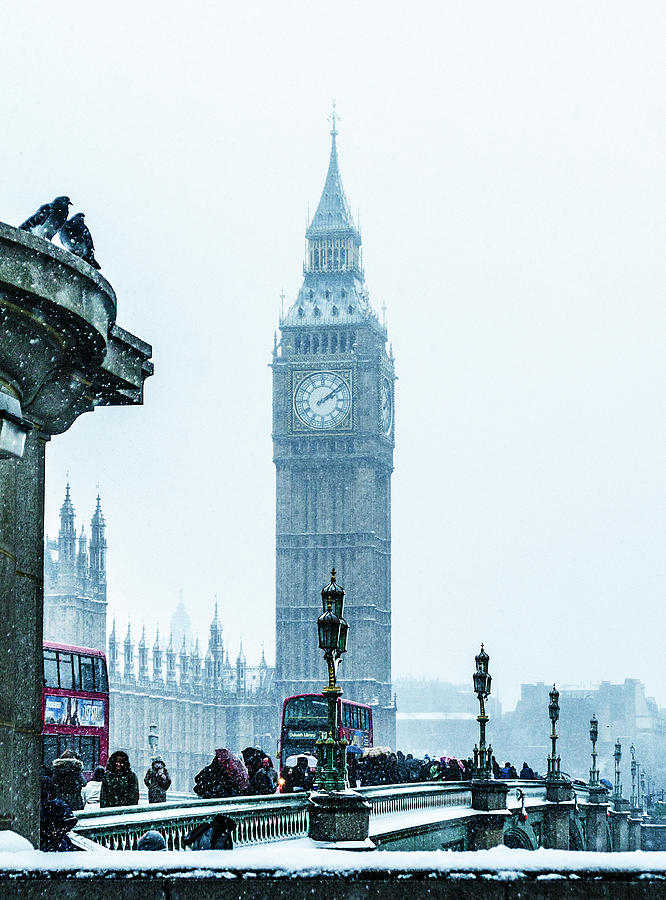Big Ben And Westminster Bridge In Snow Photograph by Doug Armand