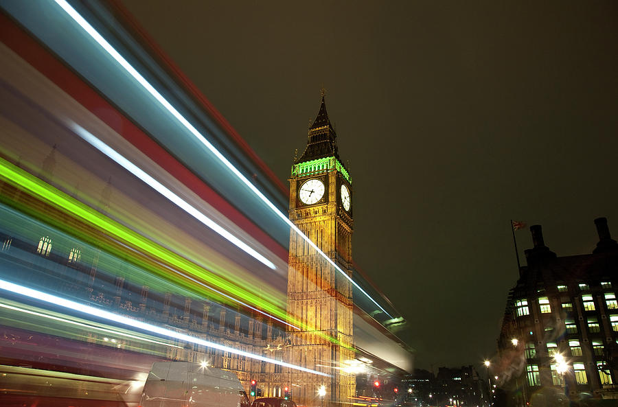 Big Ben Clocktower And Light Trails Photograph by Henry Donald