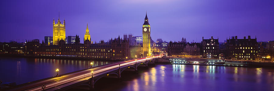 Big Ben Lit Up At Dusk, Houses Of Photograph by Panoramic Images