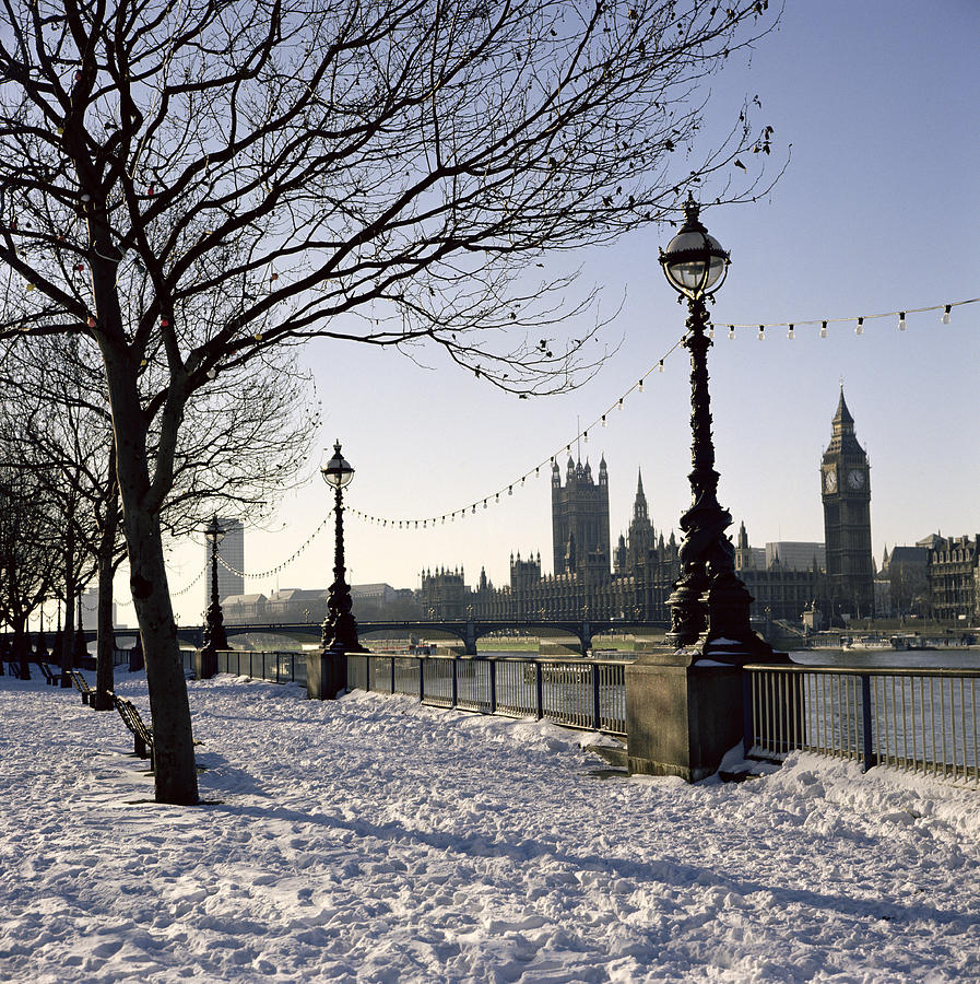London Photograph - Big Ben Westminster Abbey and Houses of Parliament in the Snow by Robert Hallmann