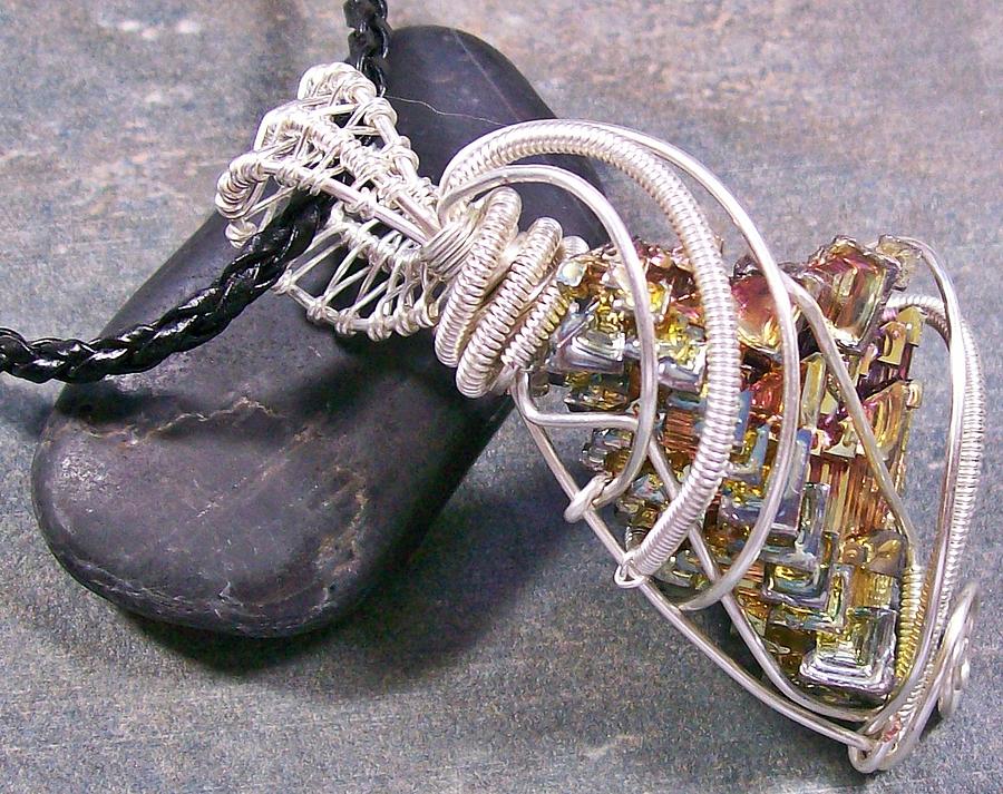 Necklace Jewelry - BIG Bismuth Crystal and Silver Wire-Wrapped Pendant by Heather Jordan