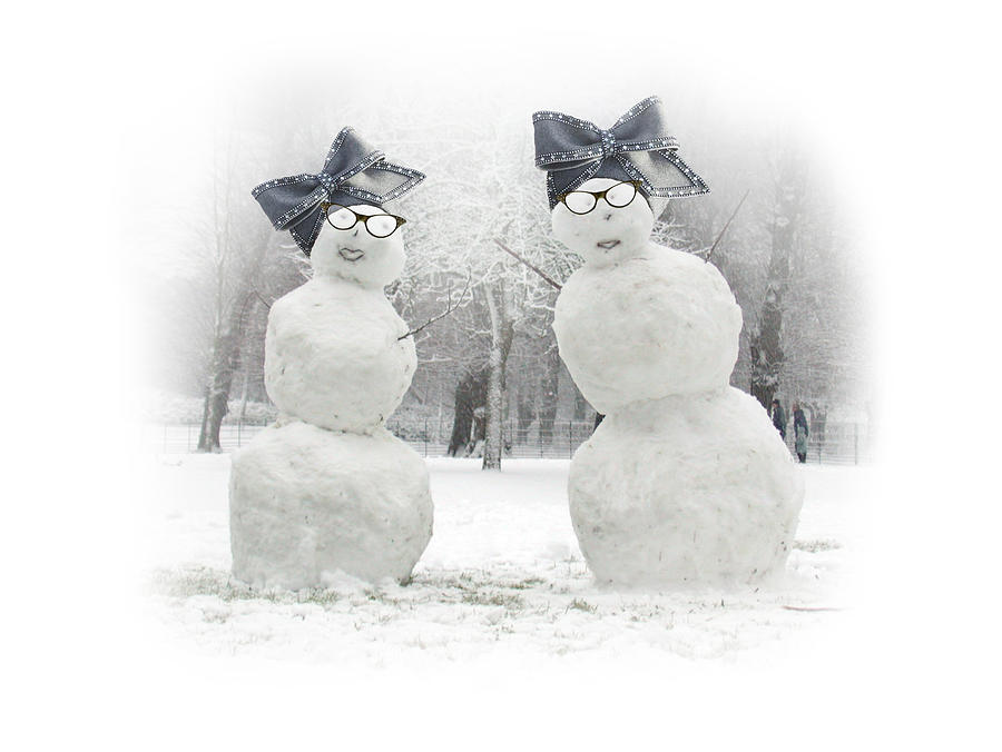 Big Bow Hats on Snowmen Digital Art by Gravityx9  Designs