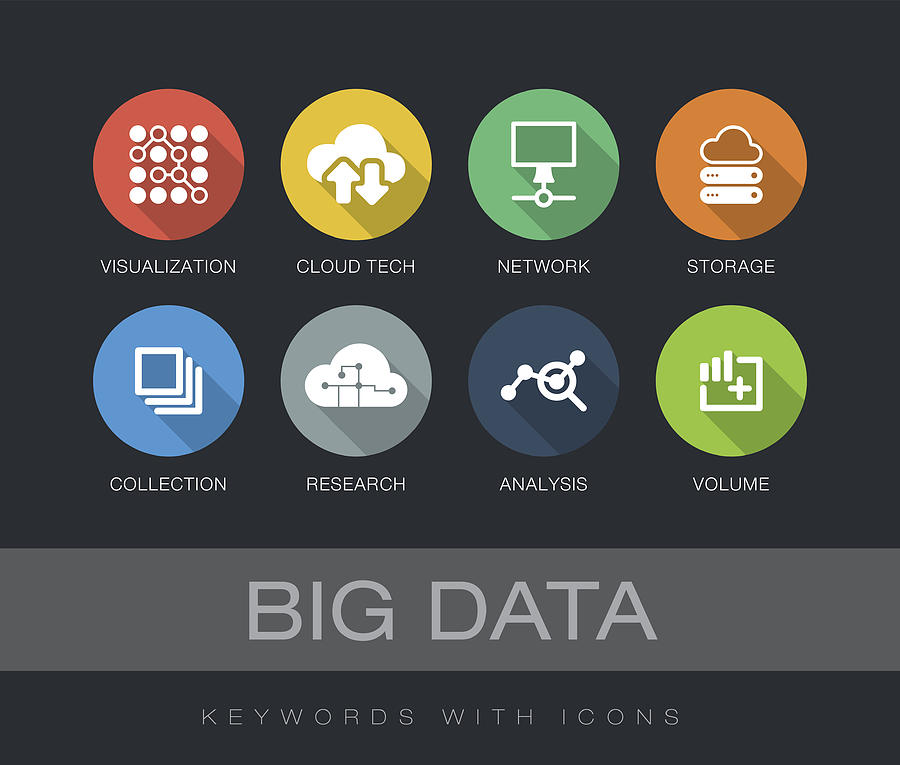 Big Data keywords with icons Drawing by Enisaksoy
