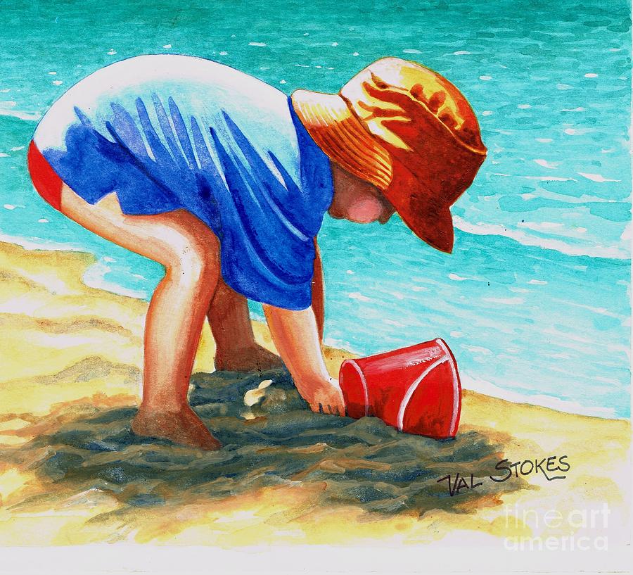 Beach Painting - Big Dig by Val Stokes
