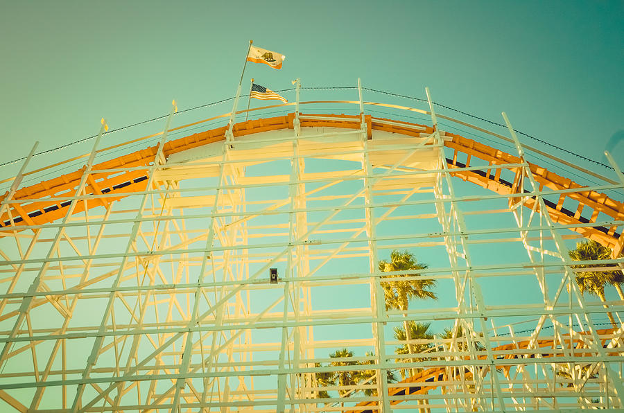 Summer Photograph - Big Dipper Roller Coast at Santa Cruz Beach Boardwalk in California by Lynn Langmade