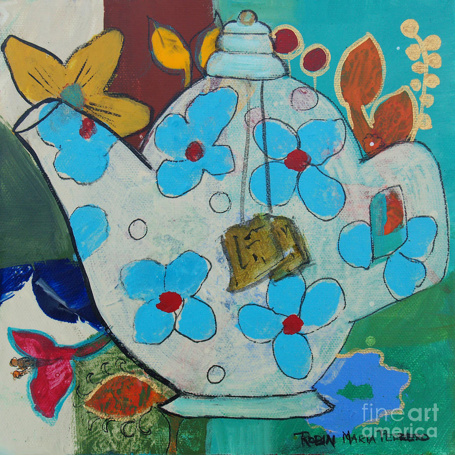 Big Floral Tea Pot Painting by Robin Pedrero