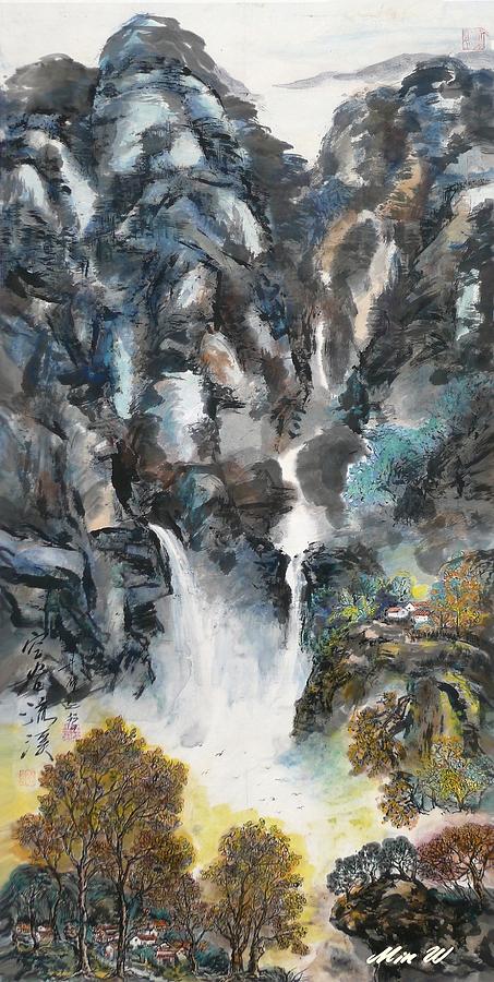 Big Mountain Waterfall Painting by L R B