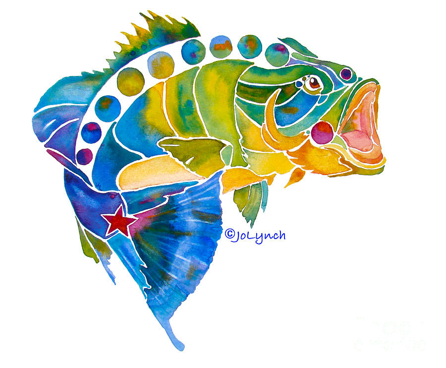 Bass Painting - Big Mouth Bass Whimsical by Jo Lynch