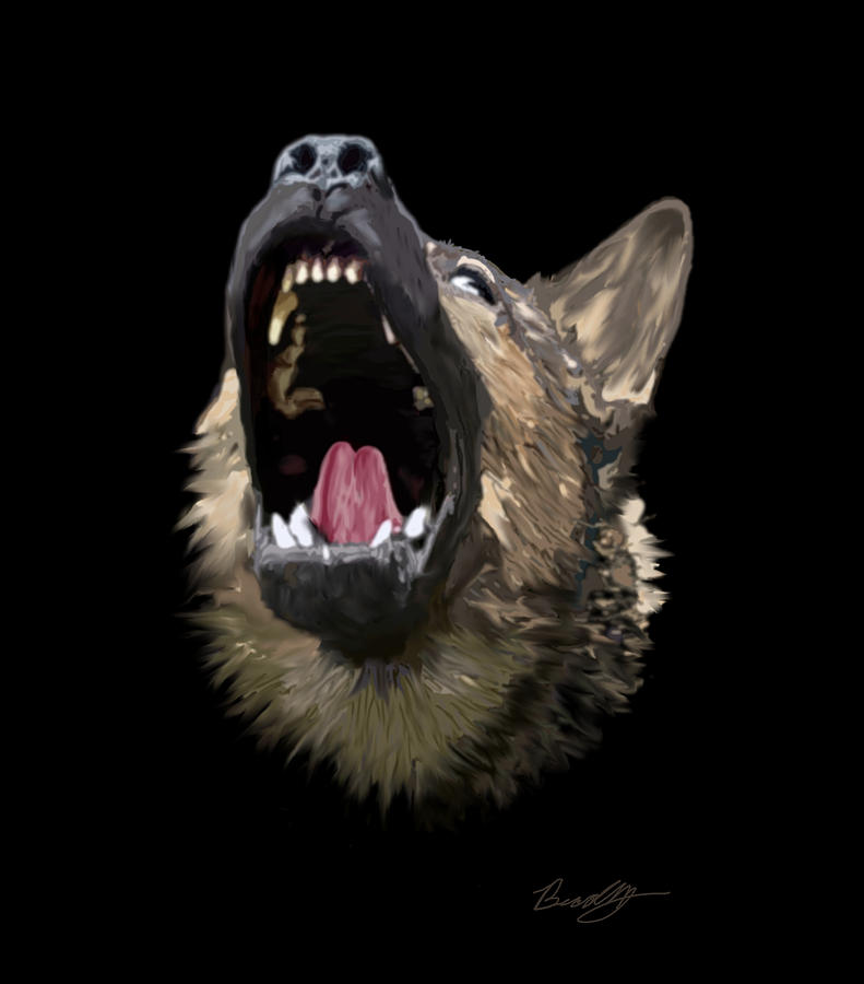German Shepherd Painting - Big mouth by Chris Bradley
