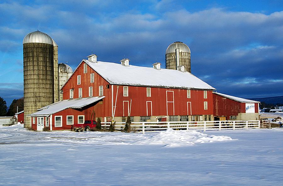 Winter Photograph - Big Red Barn by Stephanie Calhoun