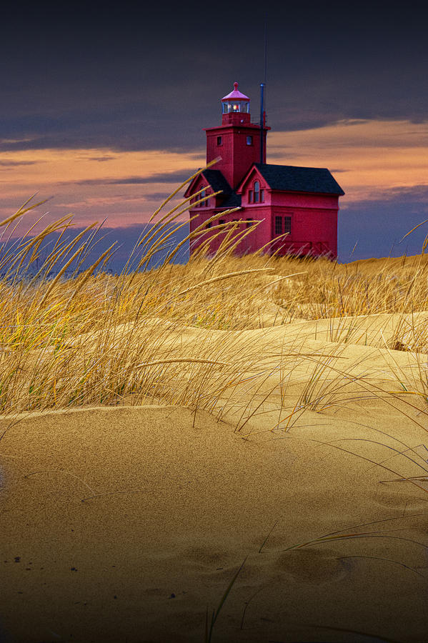 Big Red Lighthouse by Holland Michigan viewed from the Sand Dune Photograph by Randall Nyhof