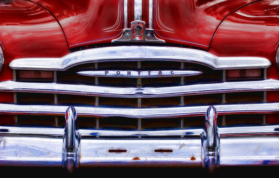 Vintage Photograph - Big Red Pontiac by Carol Leigh