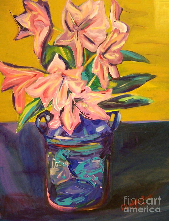 Big Rhodies in Small Vase Painting by Catherine Gruetzke-Blais