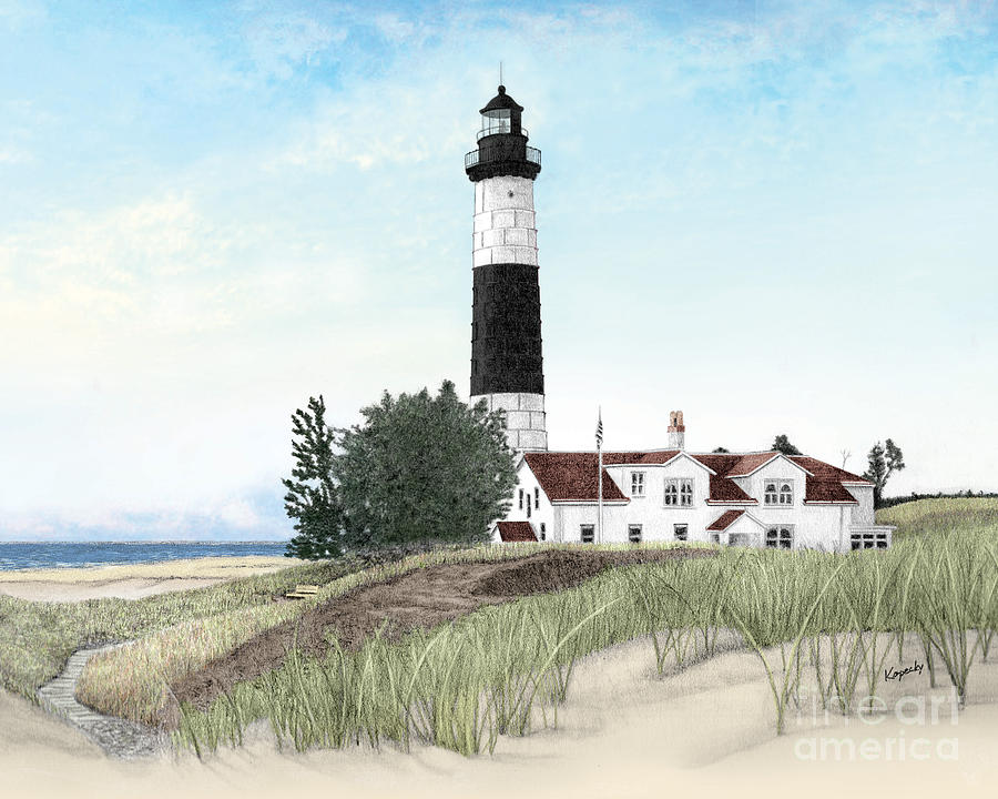 Big Sable Point Lighthouse Drawing by Darren Kopecky | Fine Art America