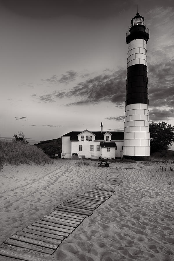Big Sable Point Lighthouse in Black and White Photograph by Sebastian Musial