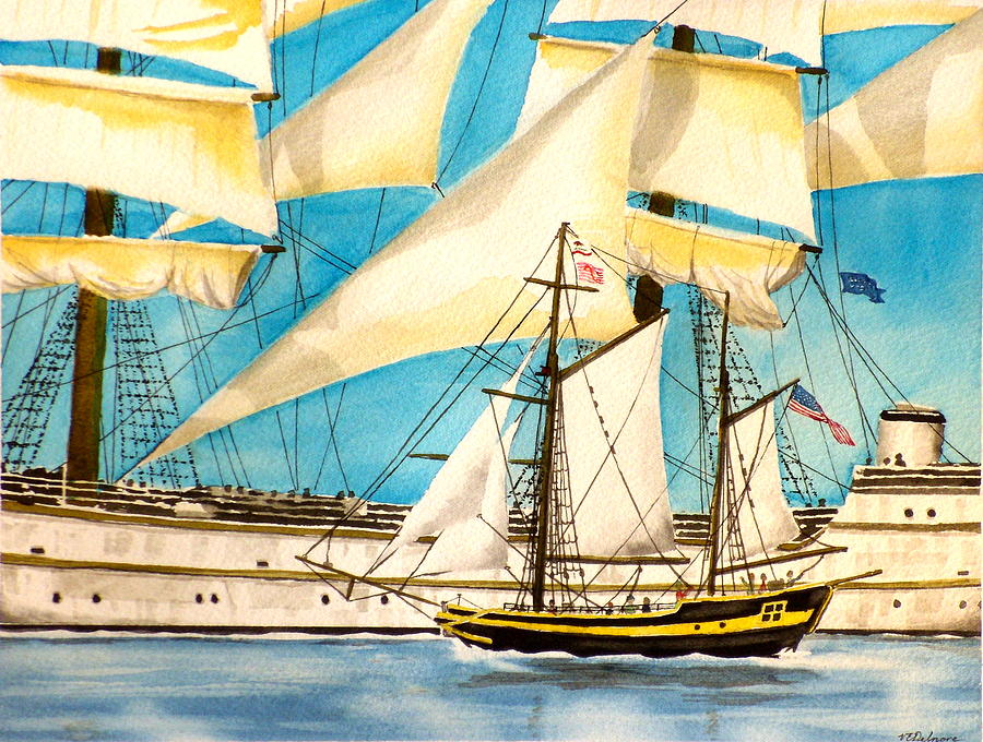 Big Ship Little Ship Painting by Vic Delnore
