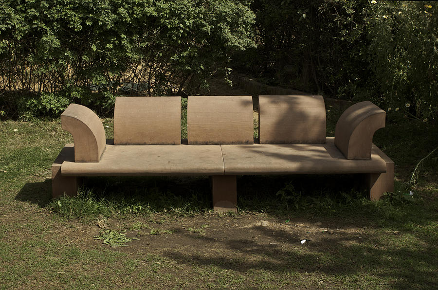 Big stone bench inside the Garden of 5 Senses Photograph by Ashish Agarwal