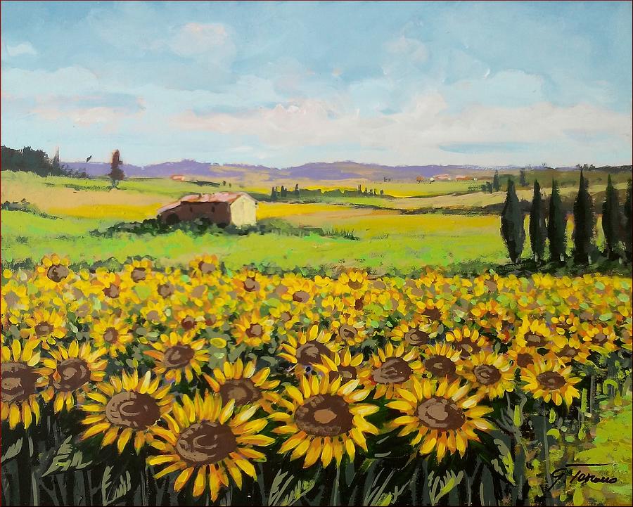 Big Sunflowers - Tuscany Painting by Giovanni Toscano - Fine Art America