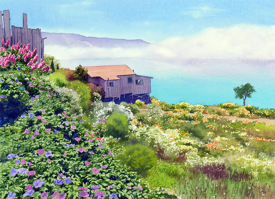 Big Sur Cottage Painting by Mary Helmreich