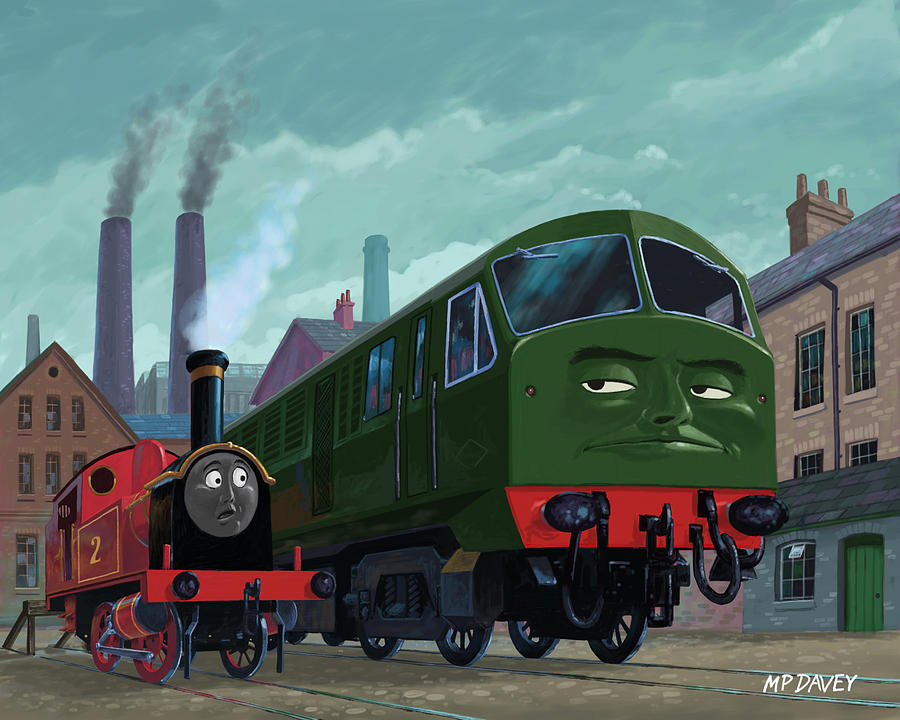 Train Painting - Big train little train by Martin Davey