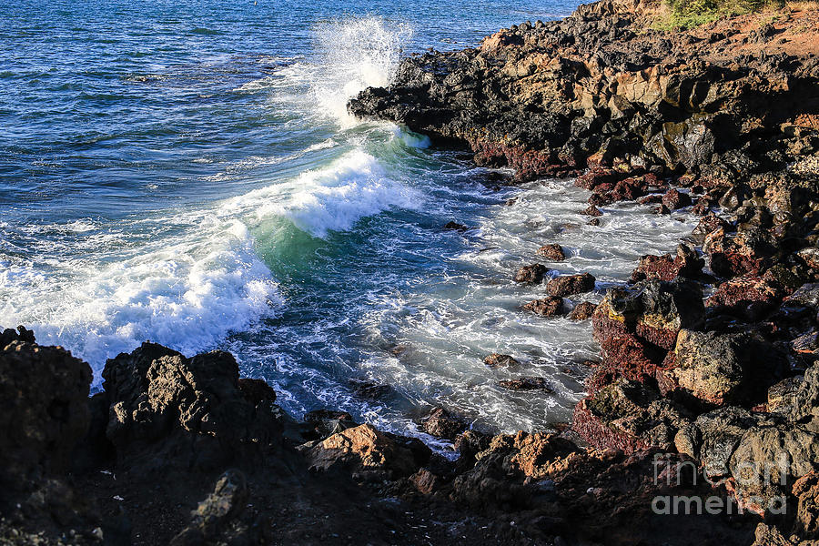 Big Waves crashing on lava cliffs on Maui Hawaii coastline Photograph by Edward Fielding