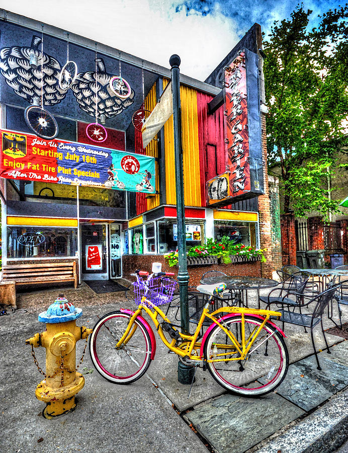 Bike and Beer Garten  Digital Art by Michael Thomas