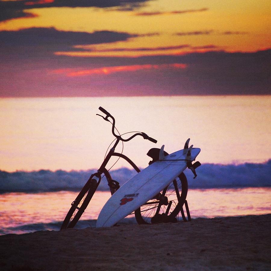 Sunset Photograph - Bike and Surf by Hal Bowles