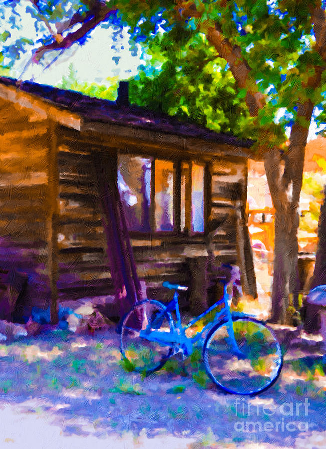 Bike at Hillside Cabin Painting by Teri Atkins Brown