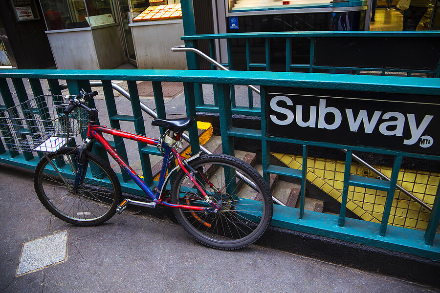 Bike at subway entrance Photograph by Garry Gay