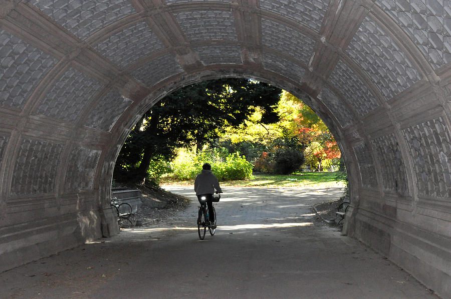 Bike ride through a tunnel in Prospect Park Brooklyn Photograph by Diane Lent