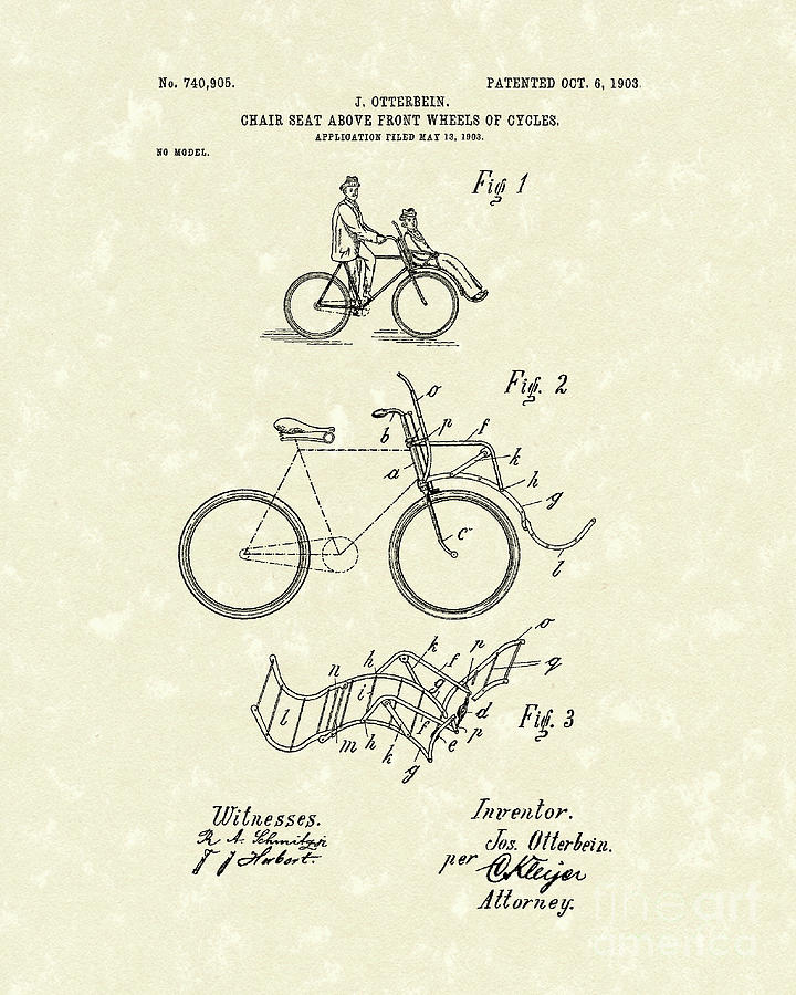 Bike Seat 1903 Patent Art Drawing by Prior Art Design