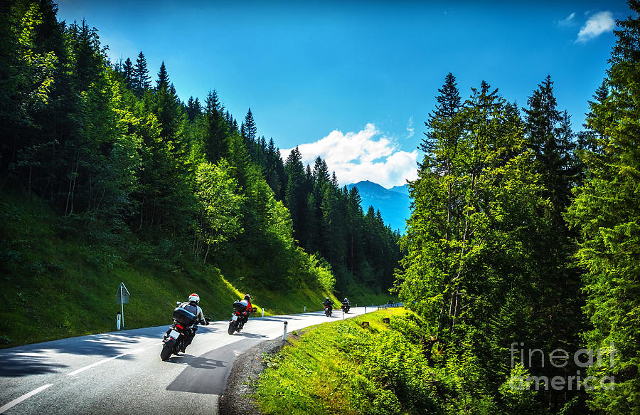Bikers in mountainous tour Photograph by Anna Om