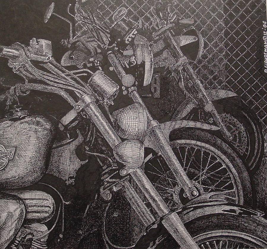 Motorcycle Drawing - Bikes by Denis Gloudeman