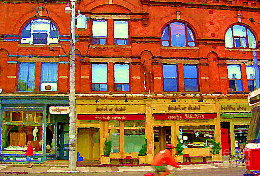 Biking By Daniel Et Daniel Caterers French Resto Carlton St Cabbagetown Toronto City Scenes Cspandau Painting by Carole Spandau