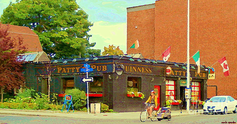Biking With Baby On Board Bank St Bistro Pattys Pub The Glebe Streetscene Paintings Ottawa Cspandau Painting by Carole Spandau
