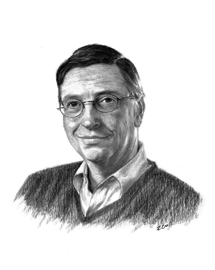 Pencil Sketch Single Person Poster without frame of Bill Gates