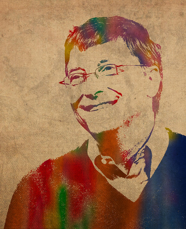 Portrait Mixed Media - Bill Gates Microsoft CEO Watercolor Portrait On Worn Distressed Canvas by Design Turnpike