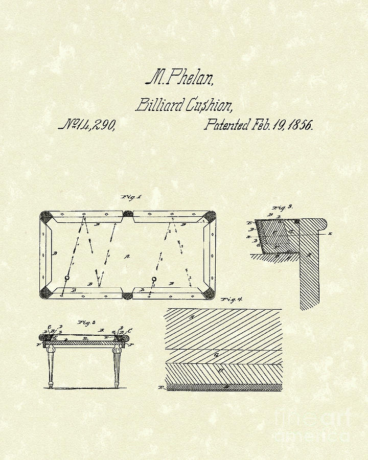 Billiard Cushion 1856 Patent Art Drawing by Prior Art Design