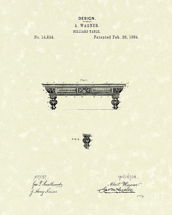 Billiard Table 1884 Patent Art Drawing by Prior Art Design
