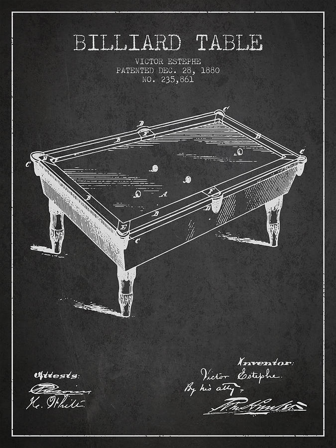 Billiard Table Patent From 1880 - Charcoal Digital Art