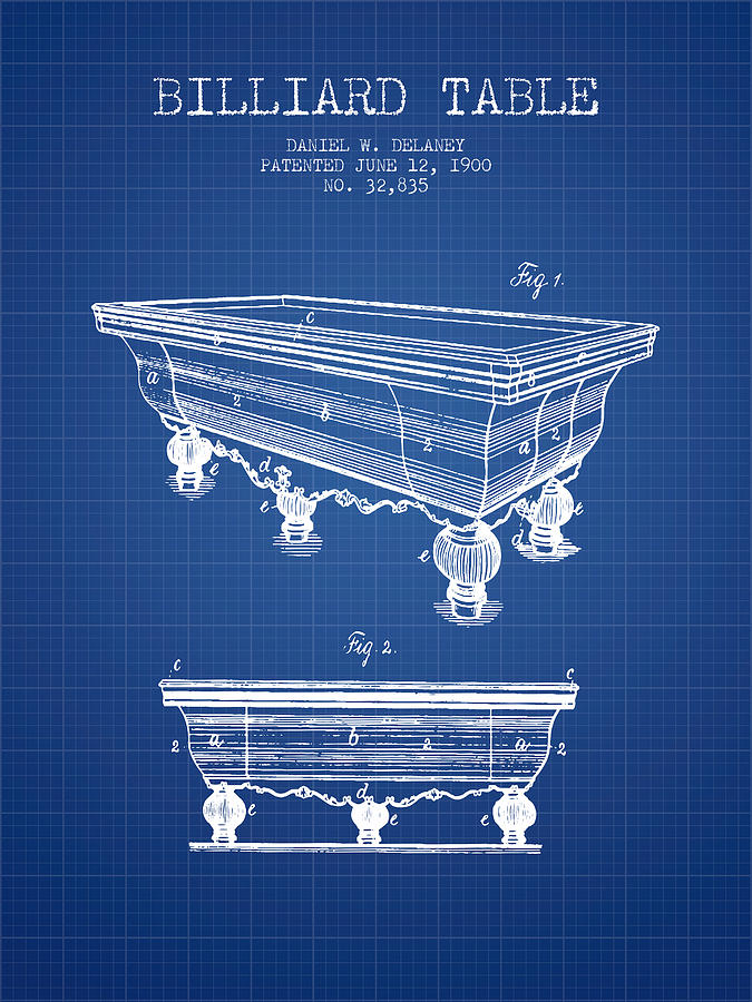 Billiard Table Patent From 1900 - Blueprint Digital Art