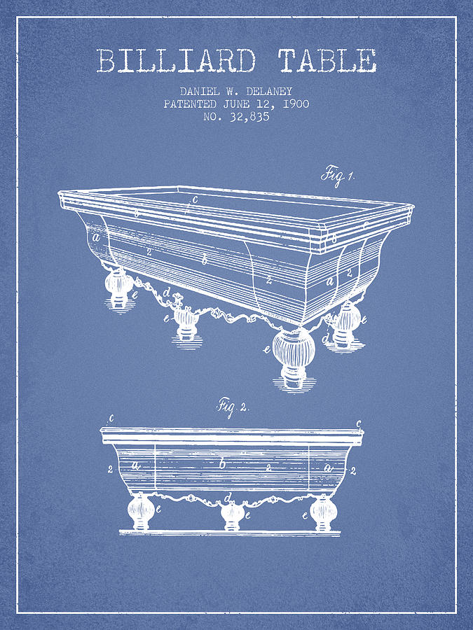 Billiard Table Patent From 1900 - Light Blue Digital Art