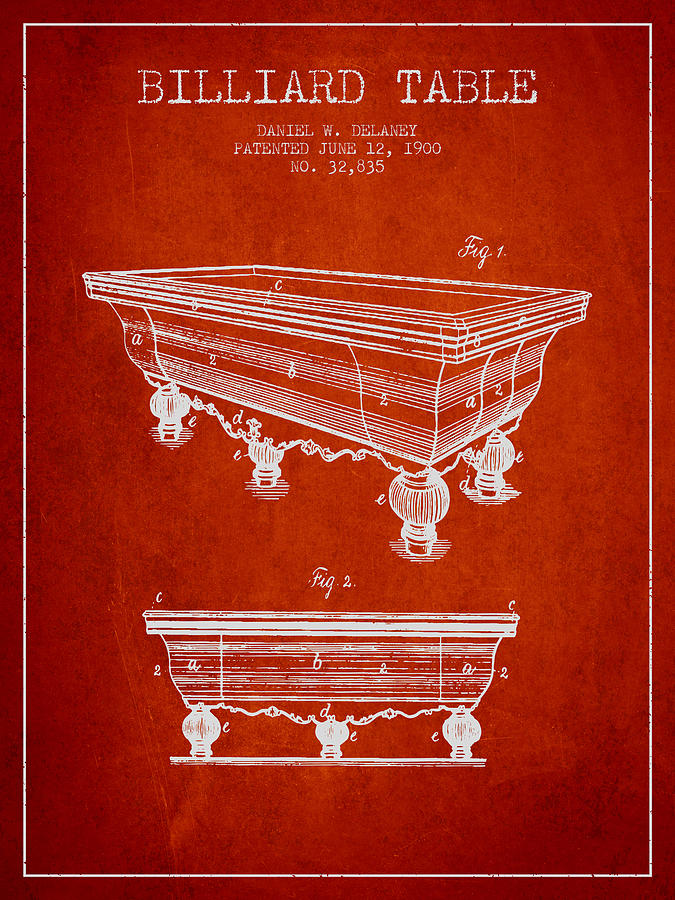 Vintage Digital Art - Billiard Table Patent from 1900 - Red by Aged Pixel