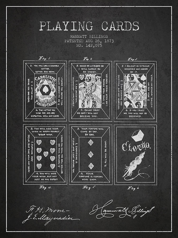 Las Vegas Digital Art - Billings Playing Cards Patent Drawing From 1873 - Dark by Aged Pixel